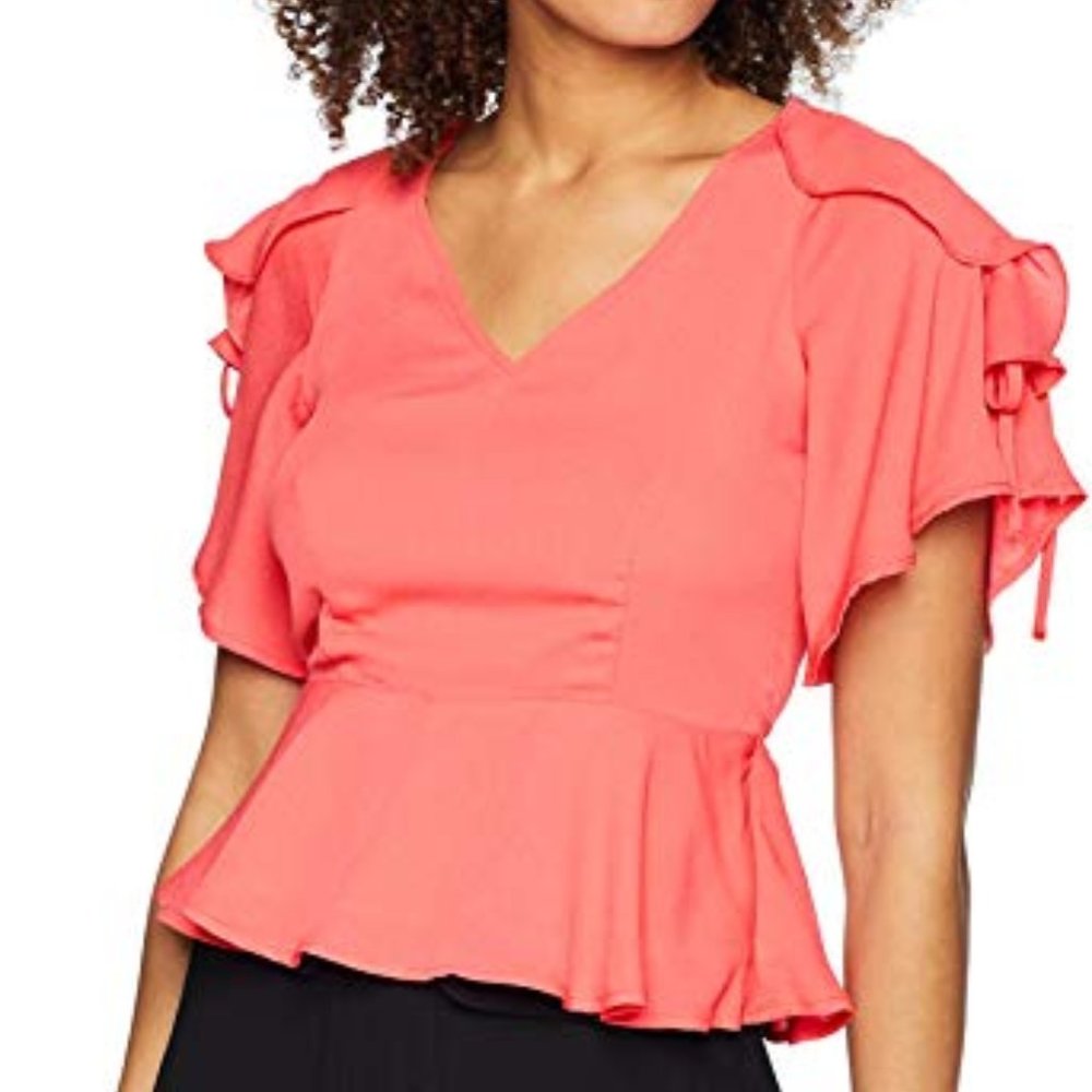 J.O.A Lace Up Tie Ruffle Sleeves Cut Out Back